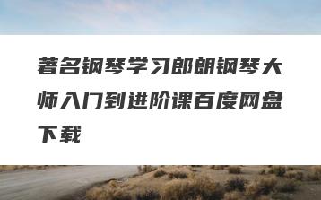 著名钢琴学习郎朗钢琴大师入门到进阶课百度网盘下载