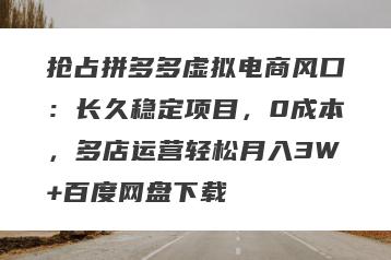抢占拼多多虚拟电商风口：长久稳定项目，0成本，多店运营轻松月入3W+百度网盘下载