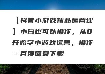 【抖音小游戏精品运营课】小白也可以操作，从0开始学小游戏运营，操作…百度网盘下载