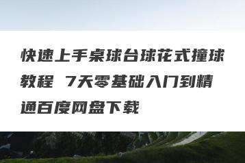 快速上手桌球台球花式撞球教程 7天零基础入门到精通百度网盘下载