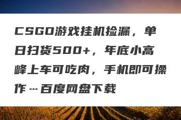 CSGO游戏挂机捡漏，单日扫货500+，年底小高峰上车可吃肉，手机即可操作…百度网盘下载