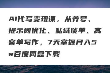 AI代写变现课，从养号、提示词优化、私域谈单、高客单写作，7天掌握月入5w百度网盘下载