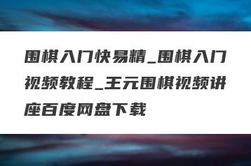围棋入门快易精_围棋入门视频教程_王元围棋视频讲座百度网盘下载