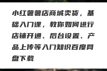 小红薯薯店商城卖货，基础入门课，教你如何进行店铺开通、后台设置、产品上传等入门知识百度网盘下载