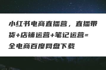 小红书电商直播营，直播带货+店铺运营+笔记运营=全电商百度网盘下载