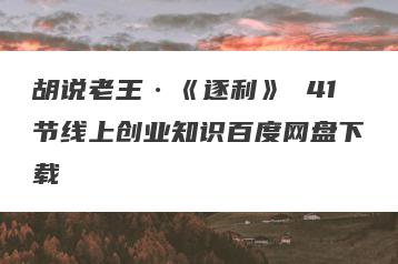 胡说老王·《逐利》 41节线上创业知识百度网盘下载