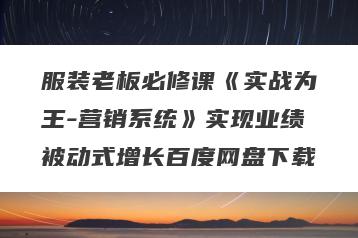 服装老板必修课《实战为王-营销系统》实现业绩被动式增长百度网盘下载