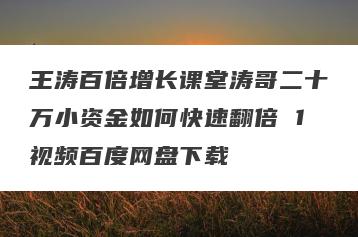 王涛百倍增长课堂涛哥二十万小资金如何快速翻倍 1视频百度网盘下载