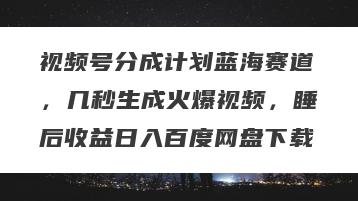 视频号分成计划蓝海赛道，几秒生成火爆视频，睡后收益日入百度网盘下载