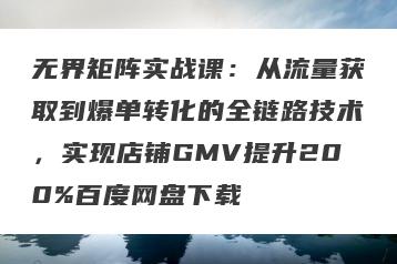 无界矩阵实战课：从流量获取到爆单转化的全链路技术，实现店铺GMV提升200%百度网盘下载