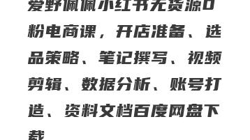 爱野佩佩小红书无货源0粉电商课，开店准备、选品策略、笔记撰写、视频剪辑、数据分析、账号打造、资料文档百度网盘下载