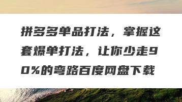 拼多多单品打法，掌握这套爆单打法，让你少走90%的弯路百度网盘下载