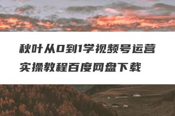 秋叶从0到1学视频号运营实操教程百度网盘下载
