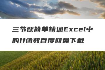 三节课简单精通Excel中的If函数百度网盘下载