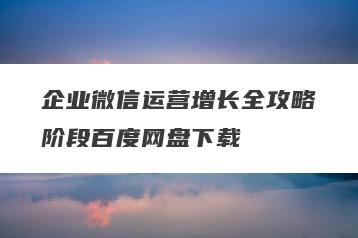 企业微信运营增长全攻略阶段百度网盘下载