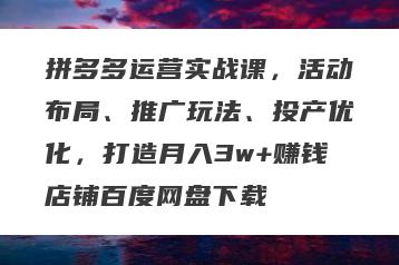 拼多多运营实战课，活动布局、推广玩法、投产优化，打造月入3w+赚钱店铺百度网盘下载