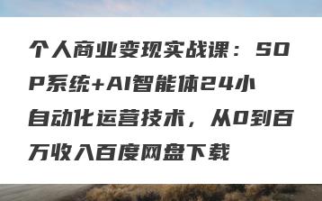 个人商业变现实战课：SOP系统+AI智能体24小自动化运营技术，从0到百万收入百度网盘下载