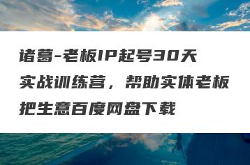诸葛-老板IP起号30天实战训练营，帮助实体老板把生意百度网盘下载