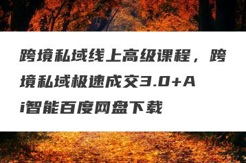 跨境私域线上高级课程，跨境私域极速成交3.0+Ai智能百度网盘下载
