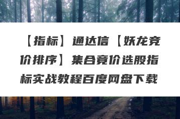 【指标】通达信【妖龙竞价排序】集合竟价选股指标实战教程百度网盘下载