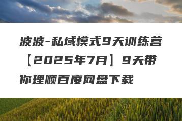 波波-私域模式9天训练营【2025年7月】9天带你理顺百度网盘下载
