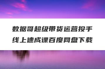数据哥超级带货运营投手线上速成课百度网盘下载