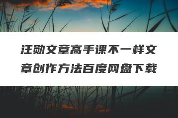 汪勋文章高手课不一样文章创作方法百度网盘下载