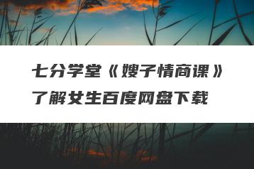 七分学堂《嫂子情商课》了解女生百度网盘下载