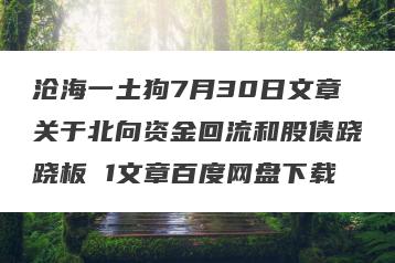 沧海一土狗7月30日文章关于北向资金回流和股债跷跷板 1文章百度网盘下载