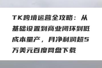 TK跨境运营全攻略：从基础设置到商业闭环到低成本量产，月净利润超5万美元百度网盘下载