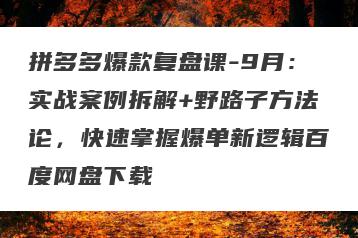 拼多多爆款复盘课-9月：实战案例拆解+野路子方法论，快速掌握爆单新逻辑百度网盘下载