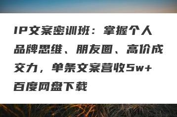 IP文案密训班：掌握个人品牌思维、朋友圈、高价成交力，单条文案营收5w+百度网盘下载