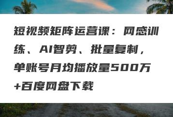 短视频矩阵运营课：网感训练、AI智剪、批量复制，单账号月均播放量500万+百度网盘下载