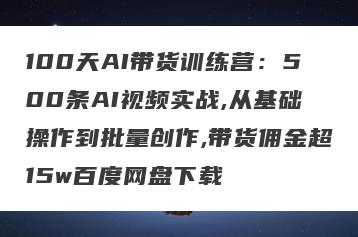 100天AI带货训练营：500条AI视频实战,从基础操作到批量创作,带货佣金超15w百度网盘下载