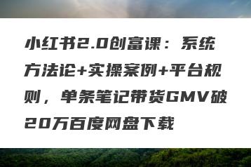 小红书2.0创富课：系统方法论+实操案例+平台规则，单条笔记带货GMV破20万百度网盘下载