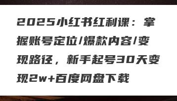 2025小红书红利课：掌握账号定位/爆款内容/变现路径，新手起号30天变现2w+百度网盘下载