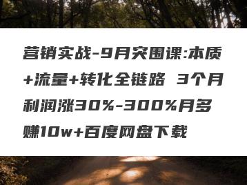 营销实战-9月突围课:本质+流量+转化全链路 3个月利润涨30%-300%月多赚10w+百度网盘下载