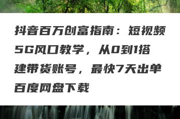 抖音百万创富指南：短视频5G风口教学，从0到1搭建带货账号，最快7天出单百度网盘下载