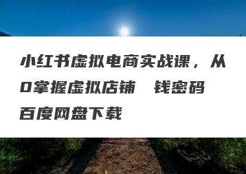 小红书虚拟电商实战课，从0掌握虚拟店铺��钱密码百度网盘下载