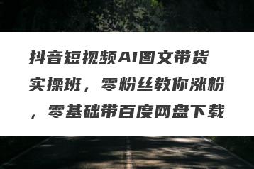 抖音短视频AI图文带货实操班，零粉丝教你涨粉，零基础带百度网盘下载
