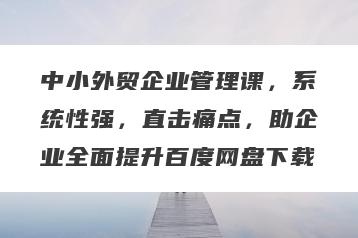 中小外贸企业管理课，系统性强，直击痛点，助企业全面提升百度网盘下载