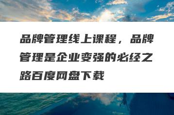 品牌管理线上课程，品牌管理是企业变强的必经之路百度网盘下载