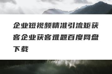 企业短视频精准引流矩获客企业获客难题百度网盘下载