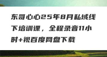 东哥心心25年8月私域线下培训课，全程录音11小时+视百度网盘下载
