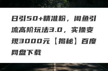 日引50+精准粉，闲鱼引流高阶玩法3.0，实操变现3000元【揭秘】百度网盘下载