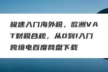 极速入门海外税，欧洲VAT财税合规，从0到1入门跨境电百度网盘下载