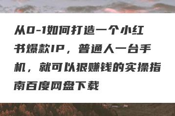 从0-1如何打造一个小红书爆款IP，普通人一台手机，就可以狠赚钱的实操指南百度网盘下载