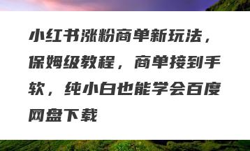 小红书涨粉商单新玩法，保姆级教程，商单接到手软，纯小白也能学会百度网盘下载