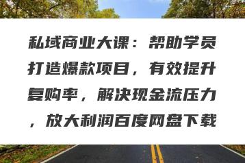 私域商业大课：帮助学员打造爆款项目，有效提升复购率，解决现金流压力，放大利润百度网盘下载