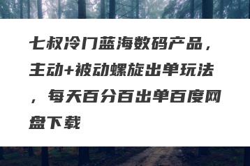 七叔冷门蓝海数码产品，主动+被动螺旋出单玩法，每天百分百出单百度网盘下载